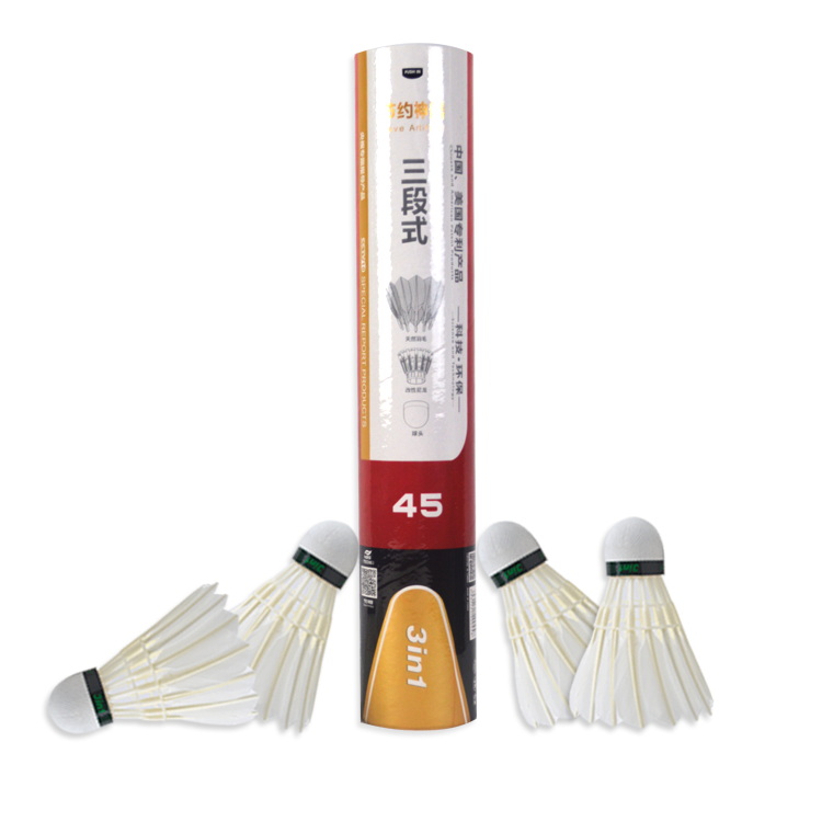 Durable Low Price D45 3 in 1 Goose Feather & Fiber Cork Badminton Shuttlecock OEM ODM for Indoor Training