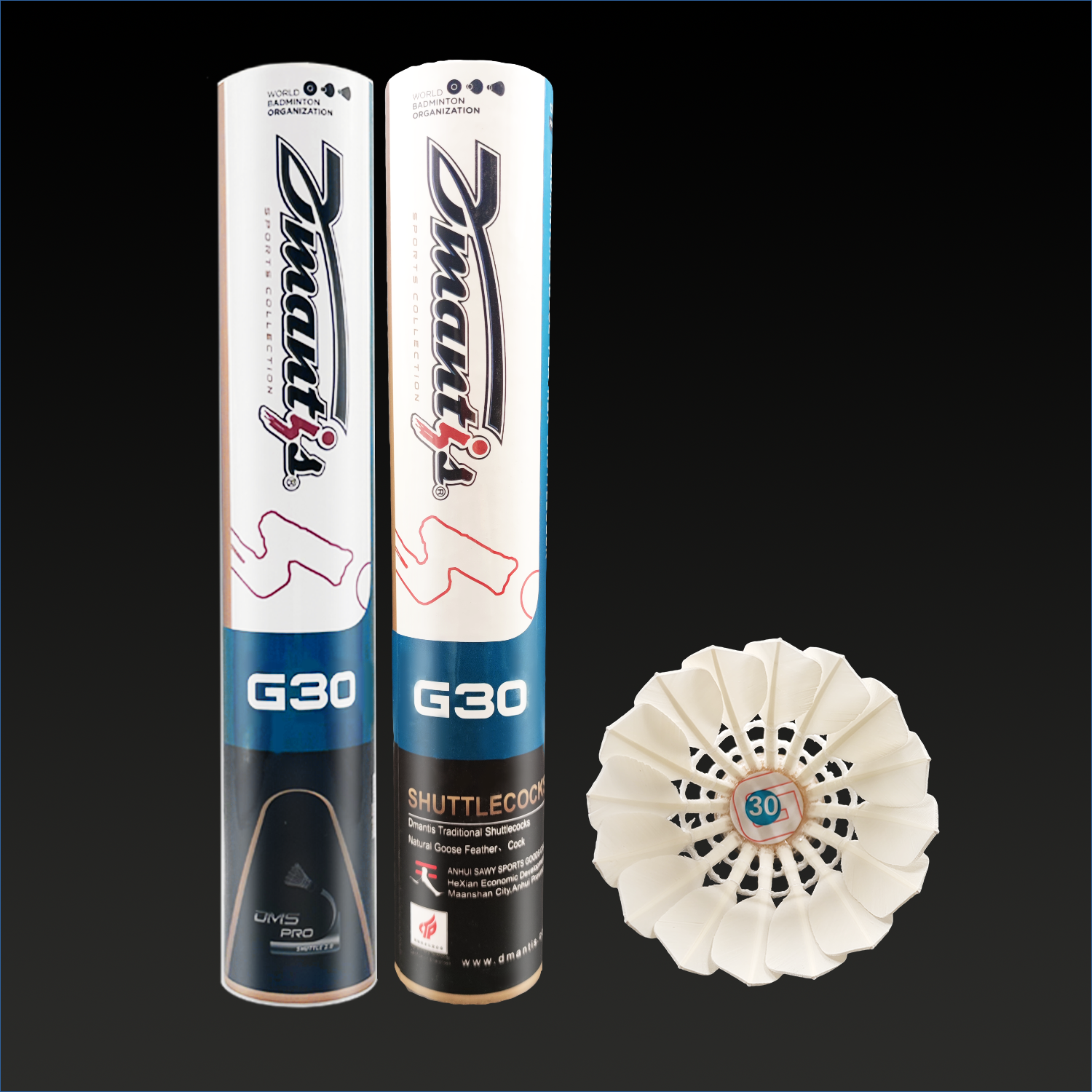 Premium Durability Dmantis G30 Goose Feather Shuttlecock with Natural PU Fiber Cork