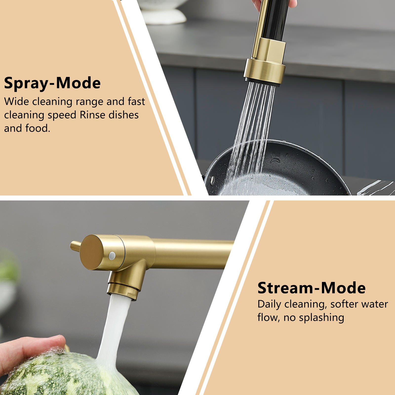 For Modern Single-Handle 304 Stainless Steel Kitchen Faucet Ceramic Valve Core Single Brushed Gold Finish CUPC Certification
