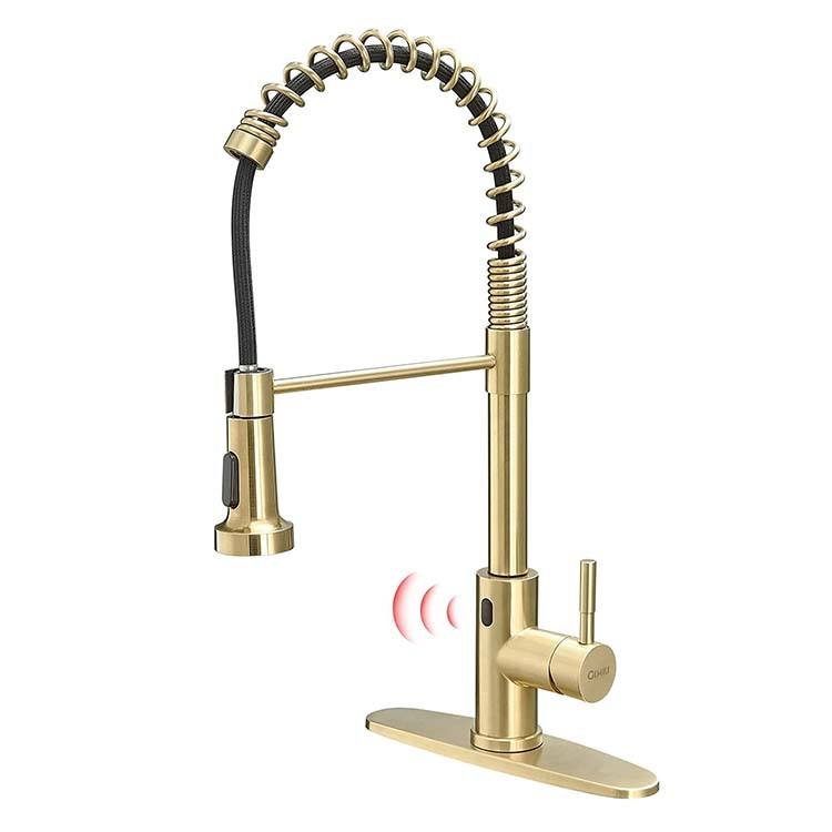 Modern Gold Stainless Steel Single Handle Single Touchless Kitchen Faucet Drop-Down Pull Spray Contemporary Ceramic Valve Core