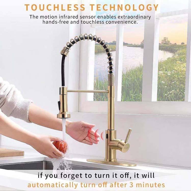 Modern Gold Stainless Steel Single Handle Single Touchless Kitchen Faucet Drop-Down Pull Spray Contemporary Ceramic Valve Core