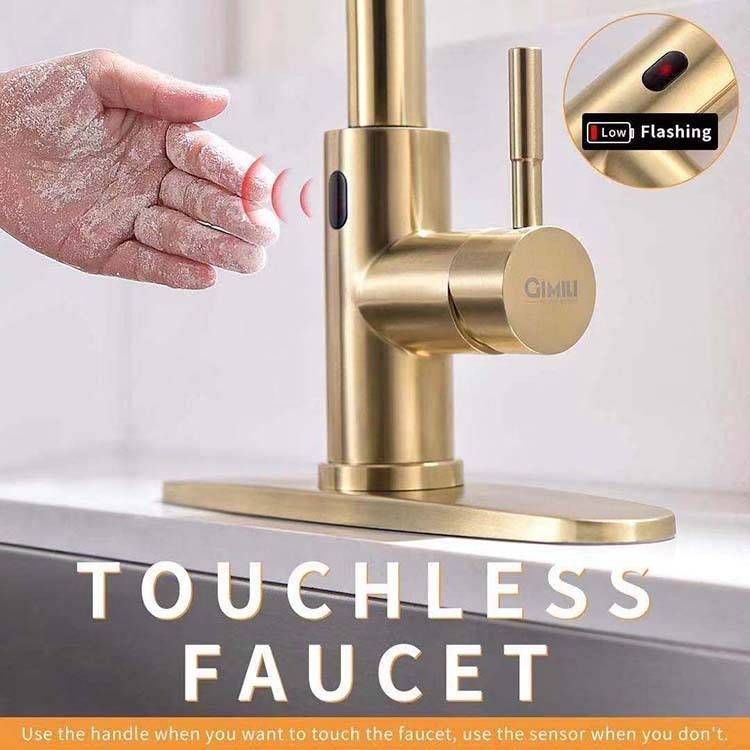 Modern Gold Stainless Steel Single Handle Single Touchless Kitchen Faucet Drop-Down Pull Spray Contemporary Ceramic Valve Core
