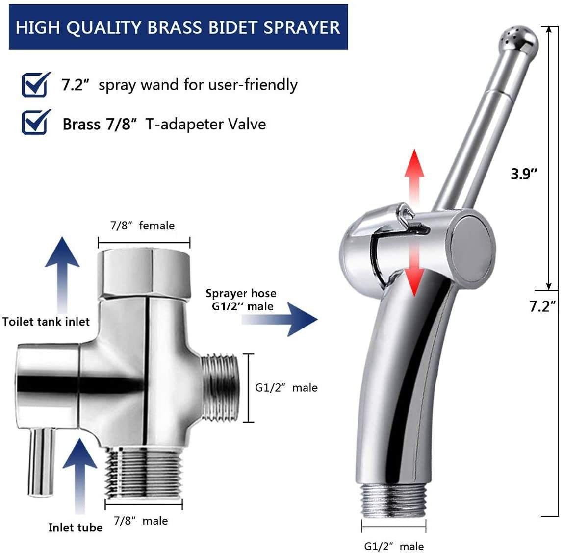 Holmine Luxury Toilet Sprayer Non Plastic Stainless Steel Health Faucet Shattaf Travel
