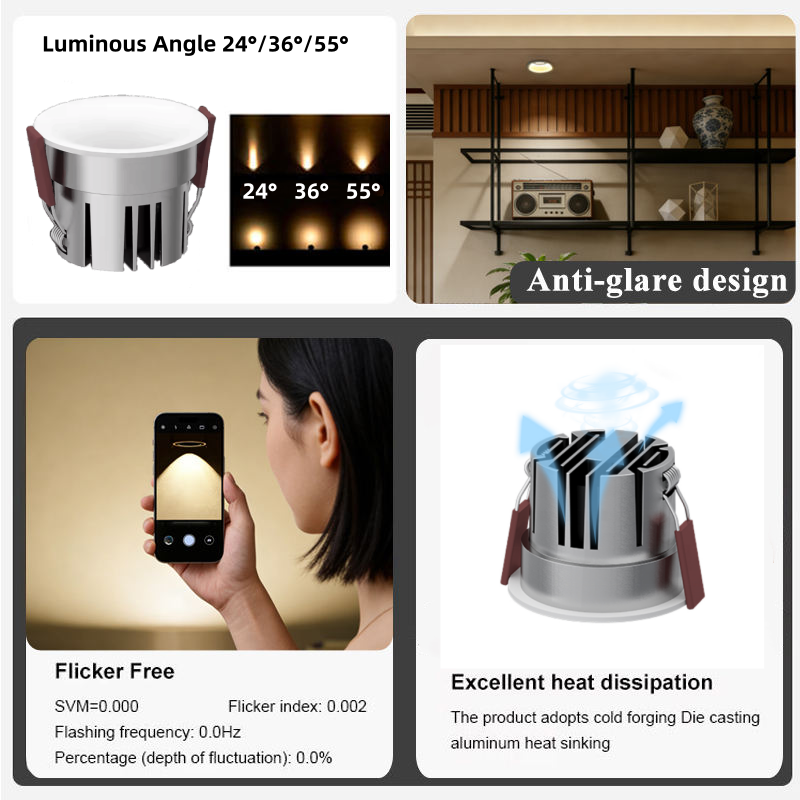 Ecolux 12W Factory-Mounted Spotlight Easy Installation Adjustable Indoor Lighting for Living Room Bedroom Office Aluminum Lamp