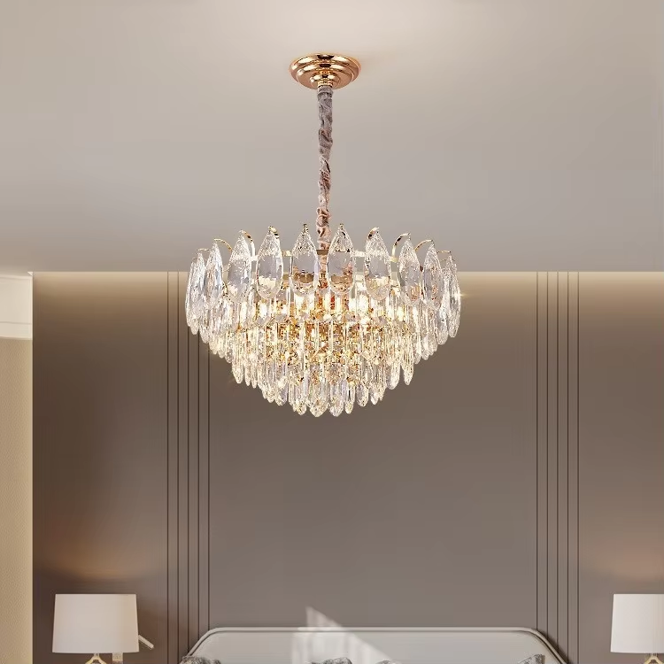 Crystal Square Modern Simple LED Chandelier for Living Room and Dining Room Hanging Lights with Adjustable Height