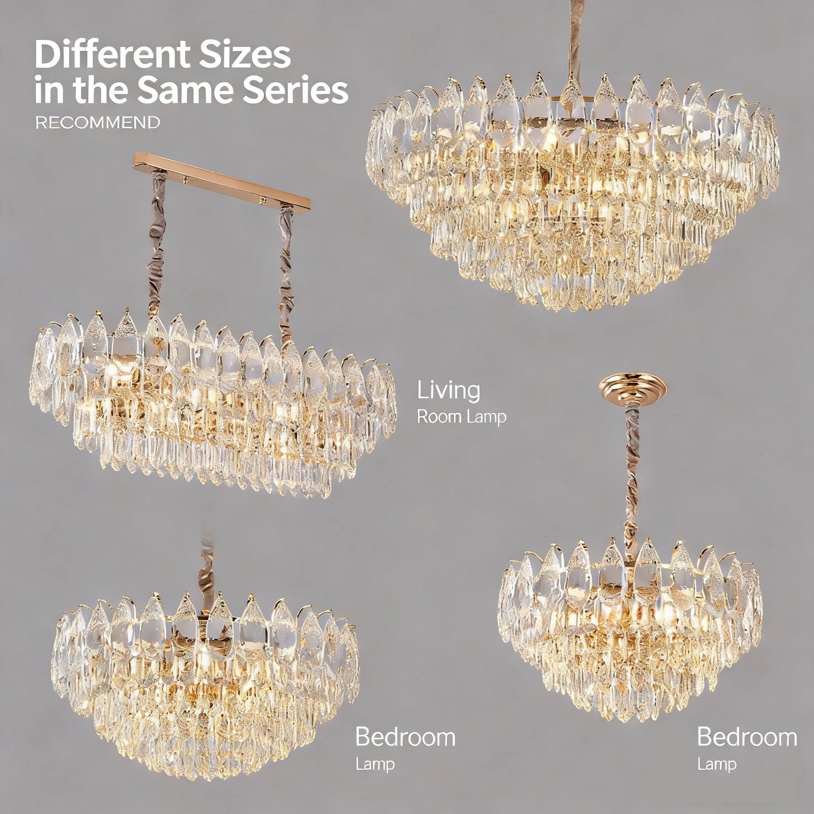 Crystal Square Modern Simple LED Chandelier for Living Room and Dining Room Hanging Lights with Adjustable Height