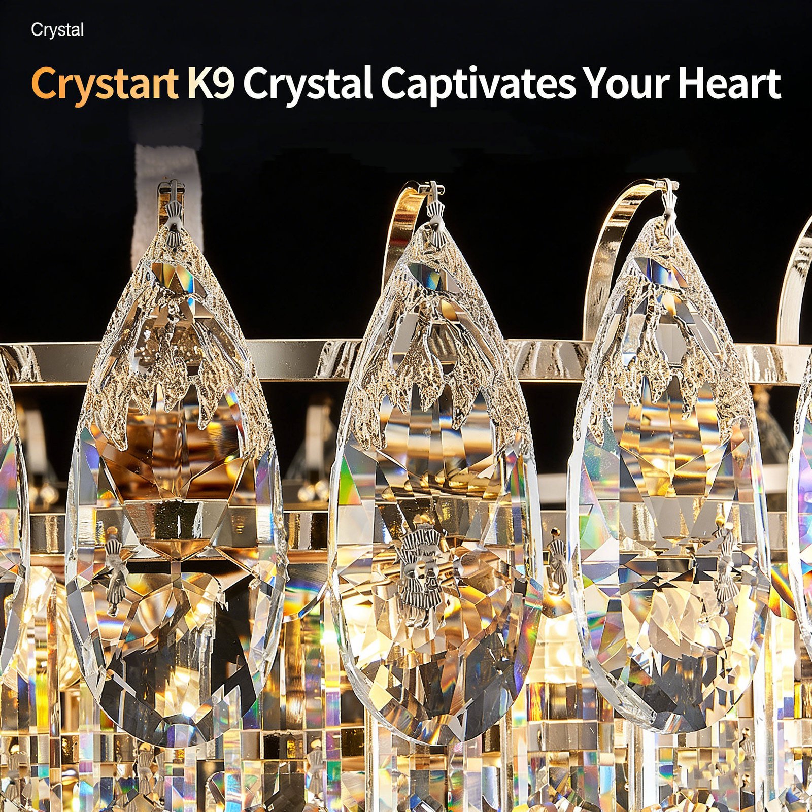 Crystal Square Modern Simple LED Chandelier for Living Room and Dining Room Hanging Lights with Adjustable Height