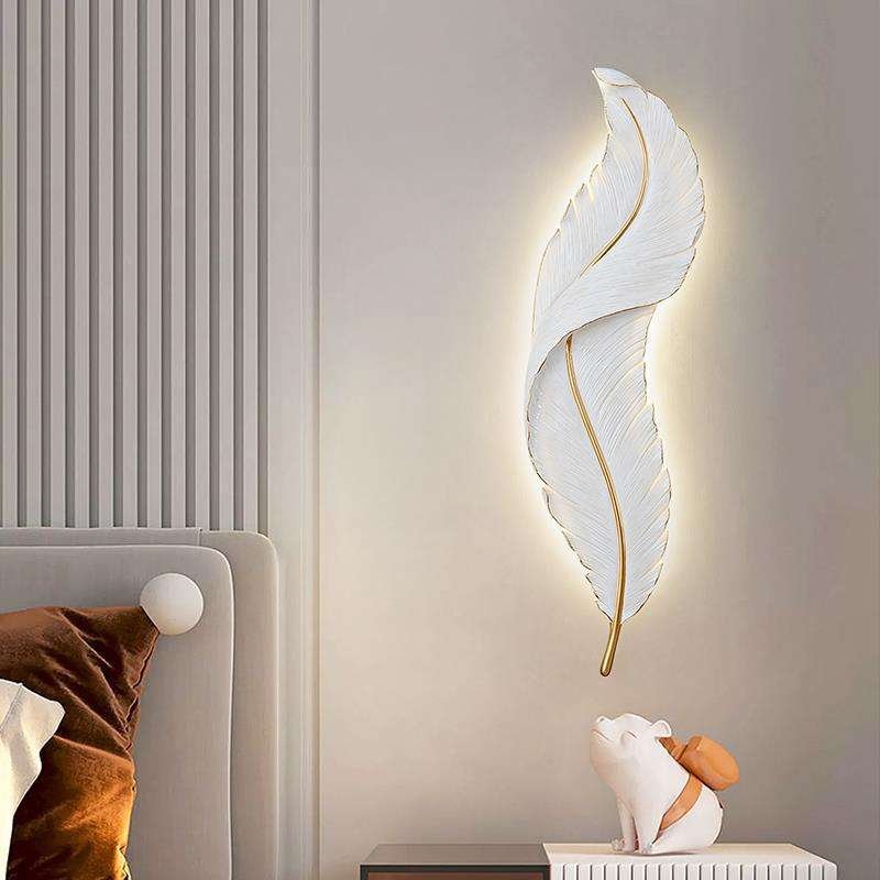 Modern Design Indoor Led Lamps Hotel Villa Project Decorative Resin High Quality Feather Wall Lights