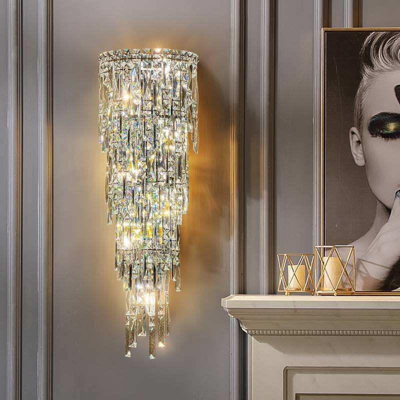 Hotel Lobby Modern Bedroom Staircase Indoor Lighting Villa Living Room Background Decor Home Crystal Wall Lamp