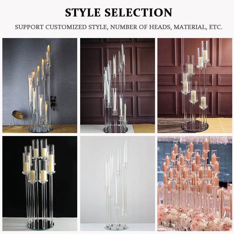 European Style 8 Heads Acrylic Candlestick Wedding Table Centerpiece 3 5 6 8 10 Arms Candle Holder for Party Event Wedding Decor