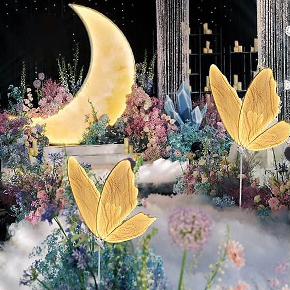 Wedding Props Road Lead Electric Luminous Butterfly Wings Party Events Decor LED Butterfly Wedding Lights with Movement