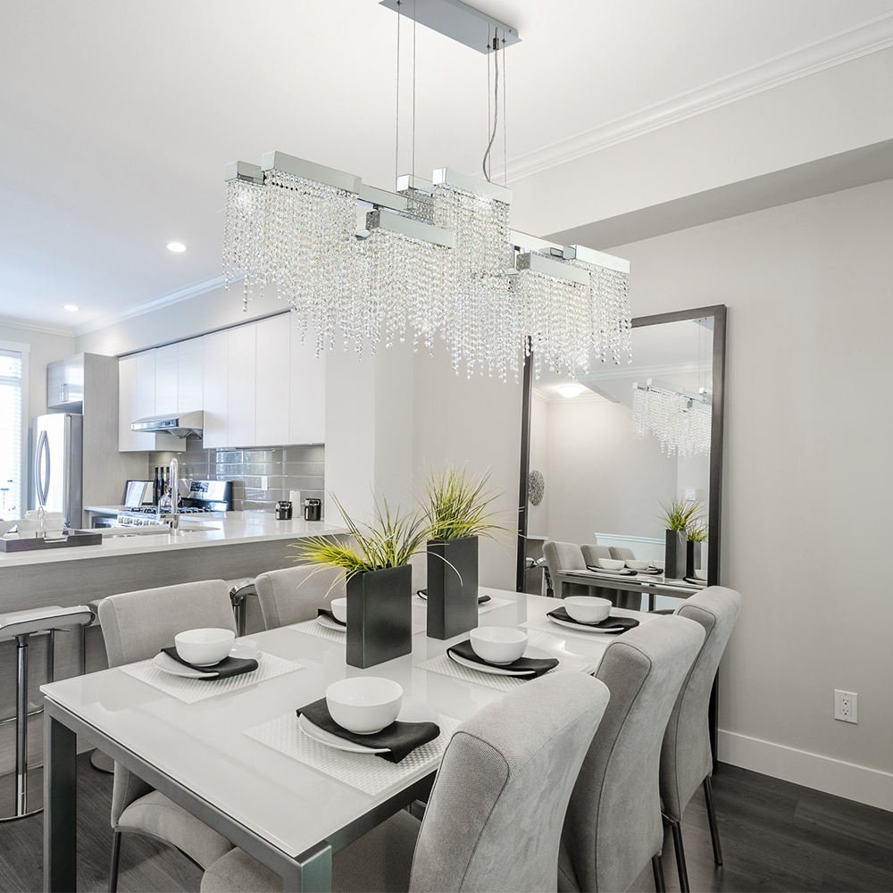 Rectangular Hanging Lamps for Living Room Hotel Restaurant Decor Modern Luxury Chrome Crystal Chandelier Pendant Light