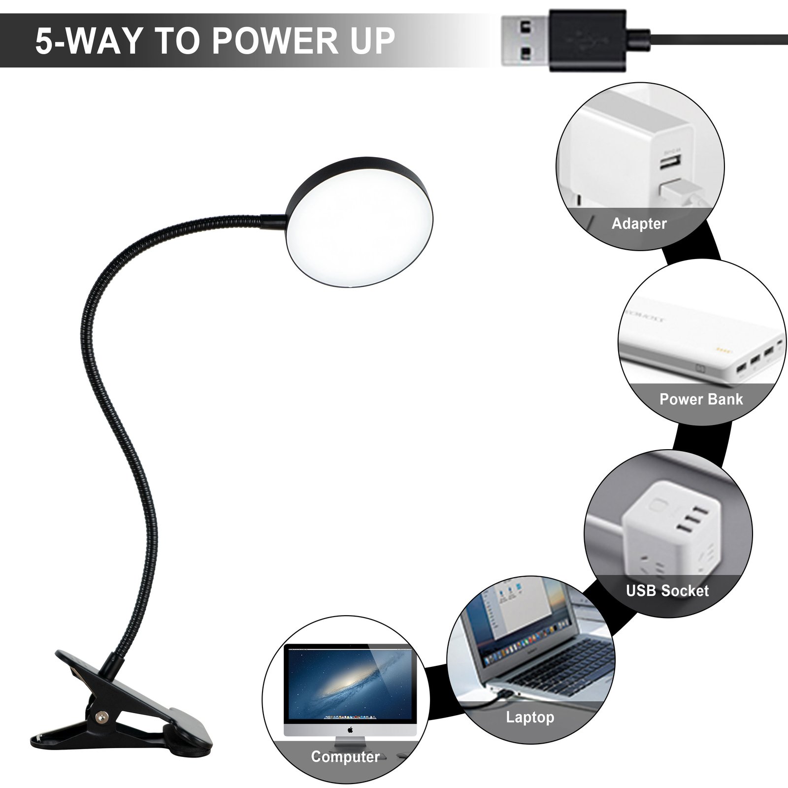 Luxury LED Desk Lamp 30-min Timer Dimmable Reading Light Flexible Gooseneck Modern Design Metal Shade DC Power Clamp Clip Light