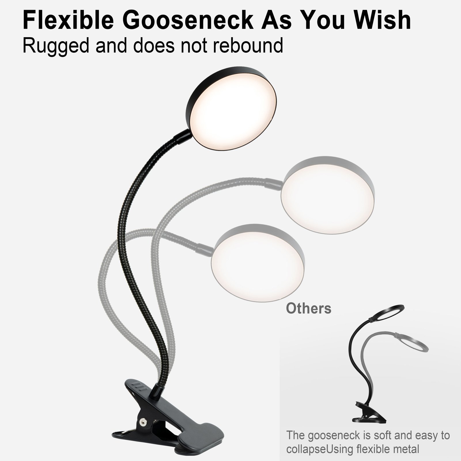 Luxury LED Desk Lamp 30-min Timer Dimmable Reading Light Flexible Gooseneck Modern Design Metal Shade DC Power Clamp Clip Light