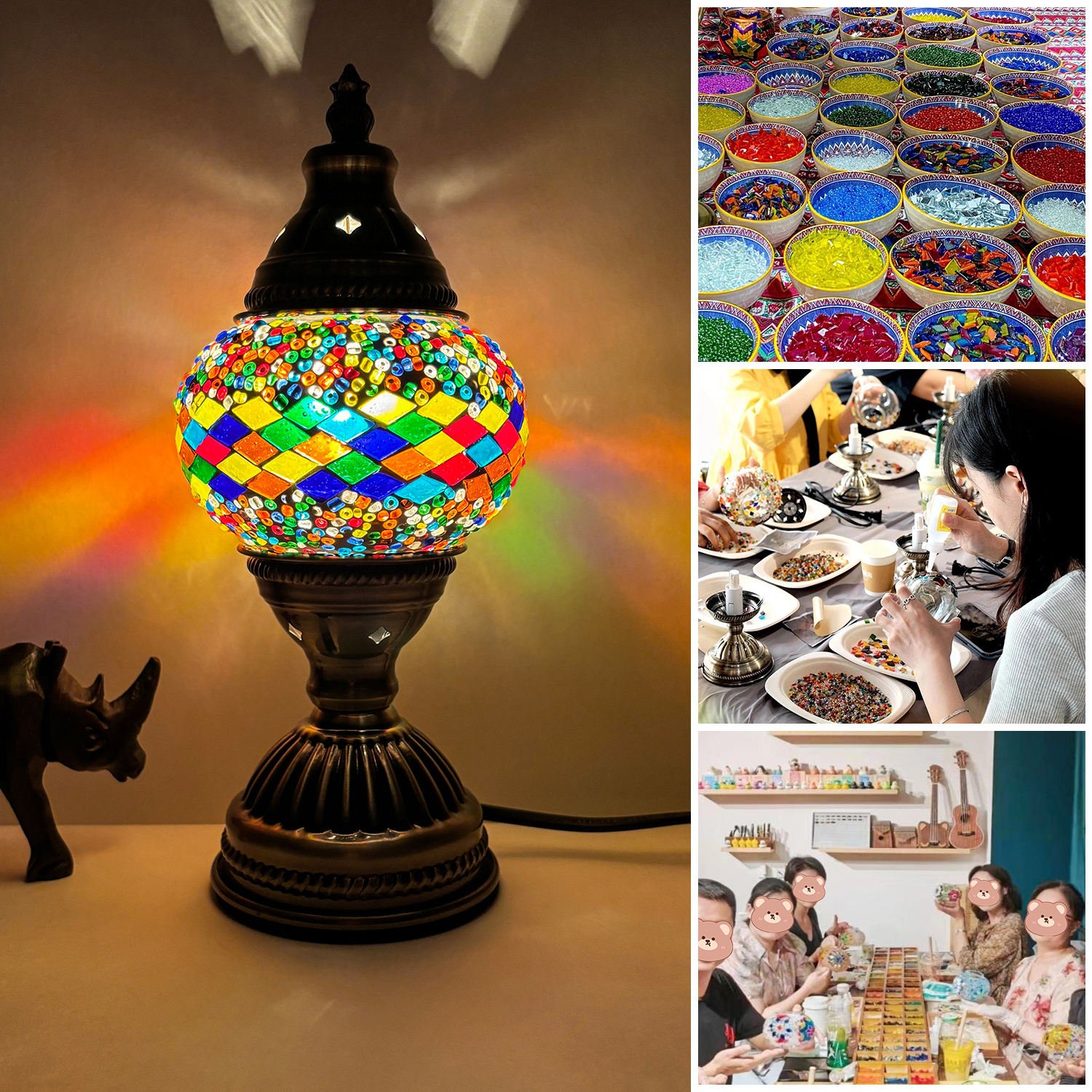 Original-Colored Non-Cutting Hand Turkish Glass Mosaic DIY Table Lamp - Ideal for Team Building, Parent-Child Couple Activities