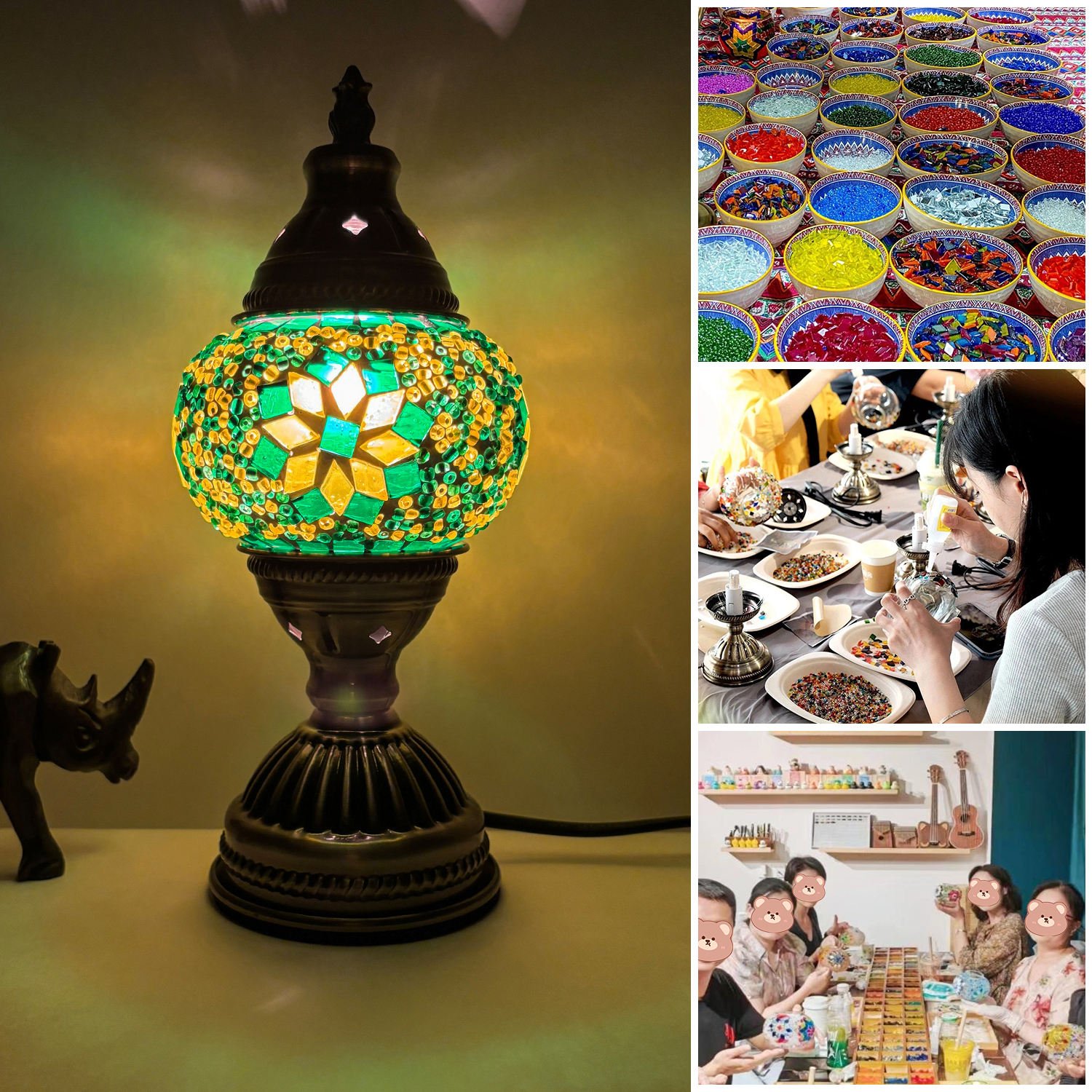 Original-Colored Non-Cutting Hand Turkish Glass Mosaic DIY Table Lamp - Ideal for Team Building, Parent-Child Couple Activities