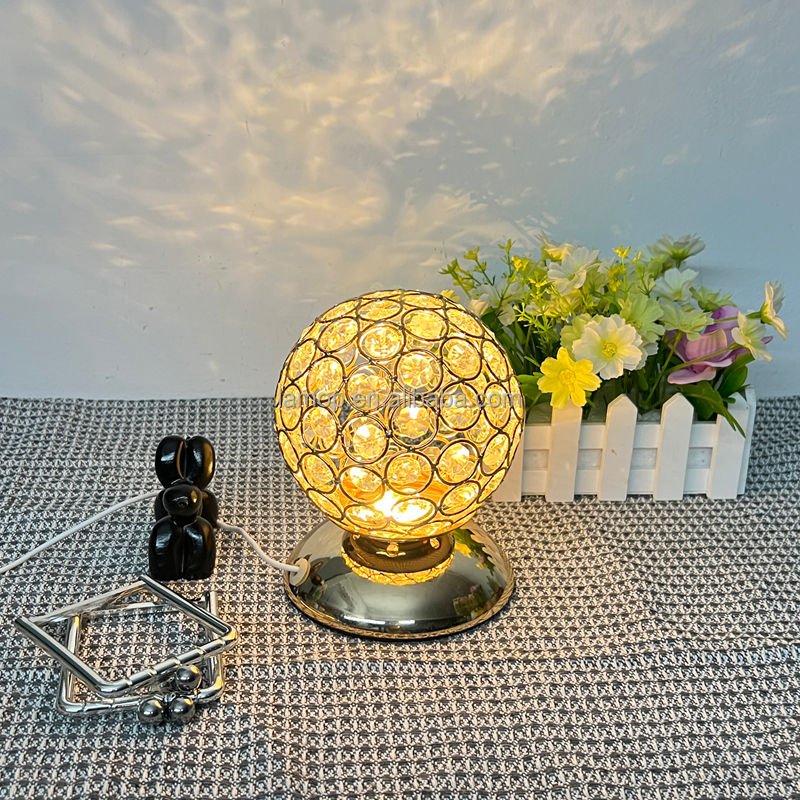 Metal Base Crystal Ball Table Lamp Soft Light for Vanity Dresser Makeup Desktop and Home Decorative Use