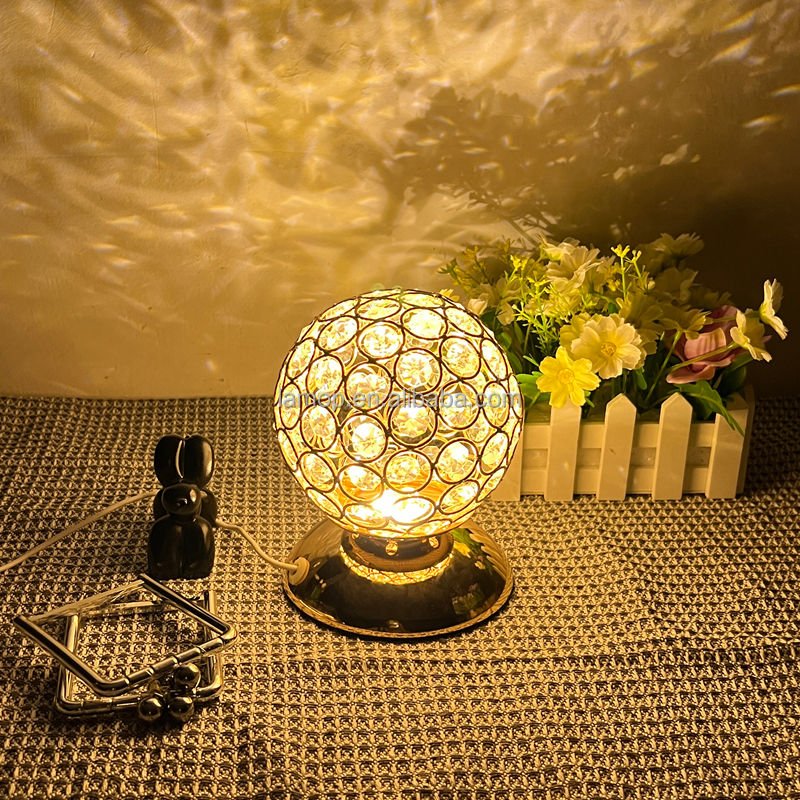 Metal Base Crystal Ball Table Lamp Soft Light for Vanity Dresser Makeup Desktop and Home Decorative Use