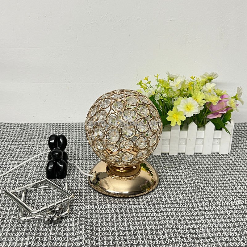 Metal Base Crystal Ball Table Lamp Soft Light for Vanity Dresser Makeup Desktop and Home Decorative Use
