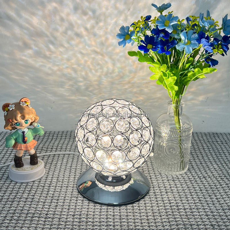 Metal Base Crystal Ball Table Lamp Soft Light for Vanity Dresser Makeup Desktop and Home Decorative Use