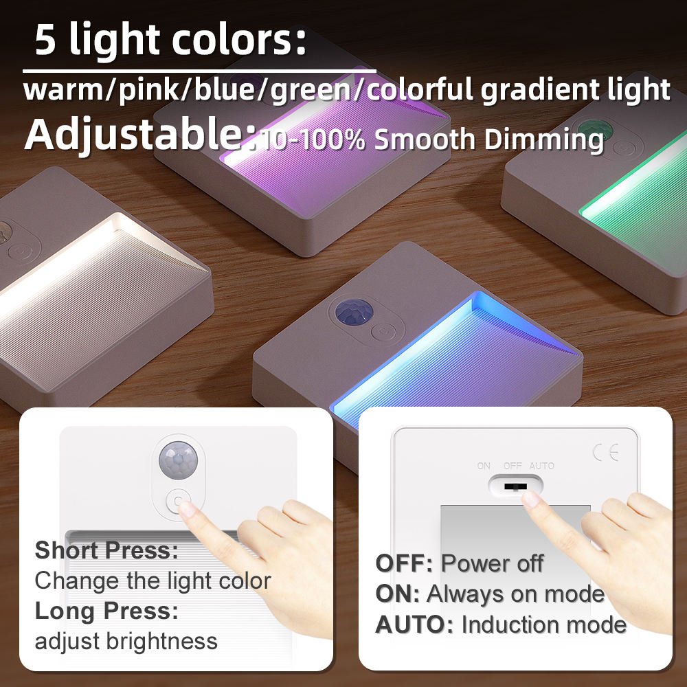 Trending Products 2026 Smart Home Wireless 5 Color Under Bed Motion Sensor Led Night Lights for Stairway Step Staircase