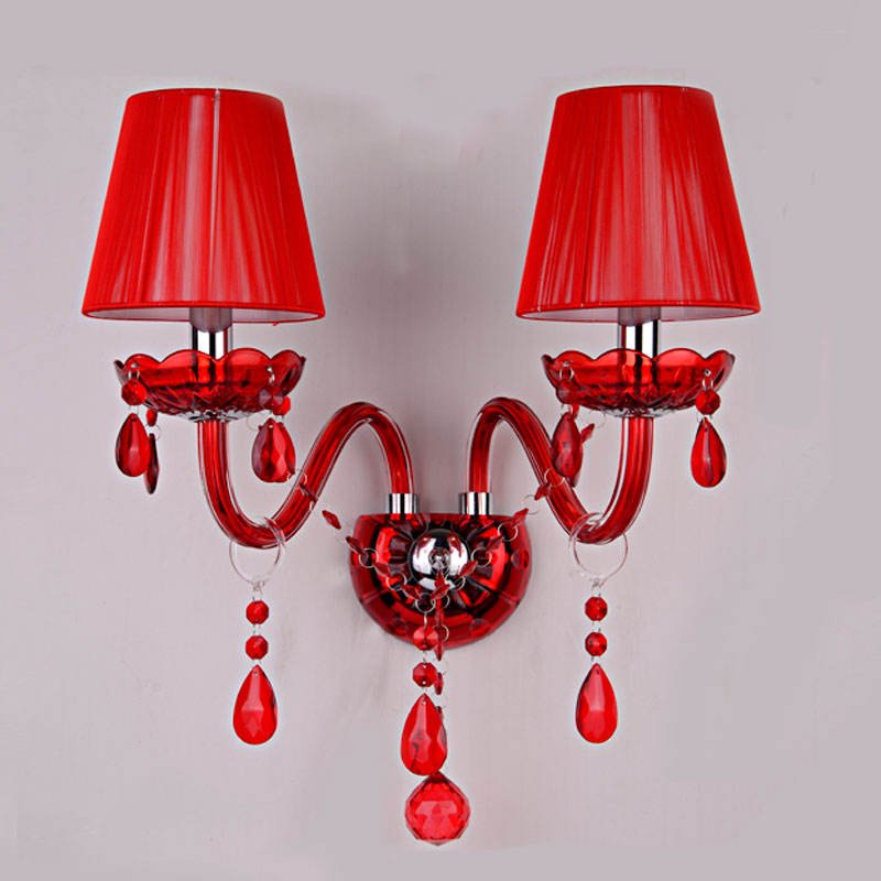 Luxury Modern Red Glass Metal Crystal Wall Lamp Indoor Double Wall Light for Hotel Home Wedding Banquet Hall Decoration