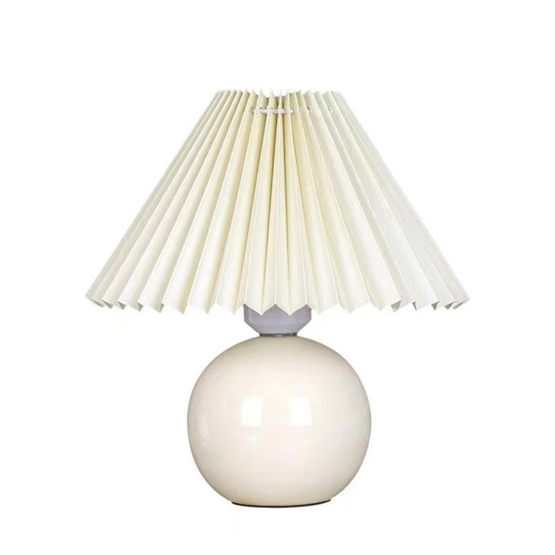Creative Pleated Fabric Lampshade Ceramic Table Lamp Girl House Room Desk Bedside Decorative LED Light