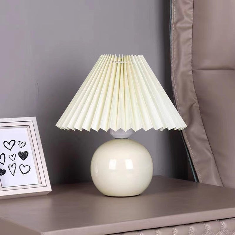 Creative Pleated Fabric Lampshade Ceramic Table Lamp Girl House Room Desk Bedside Decorative LED Light