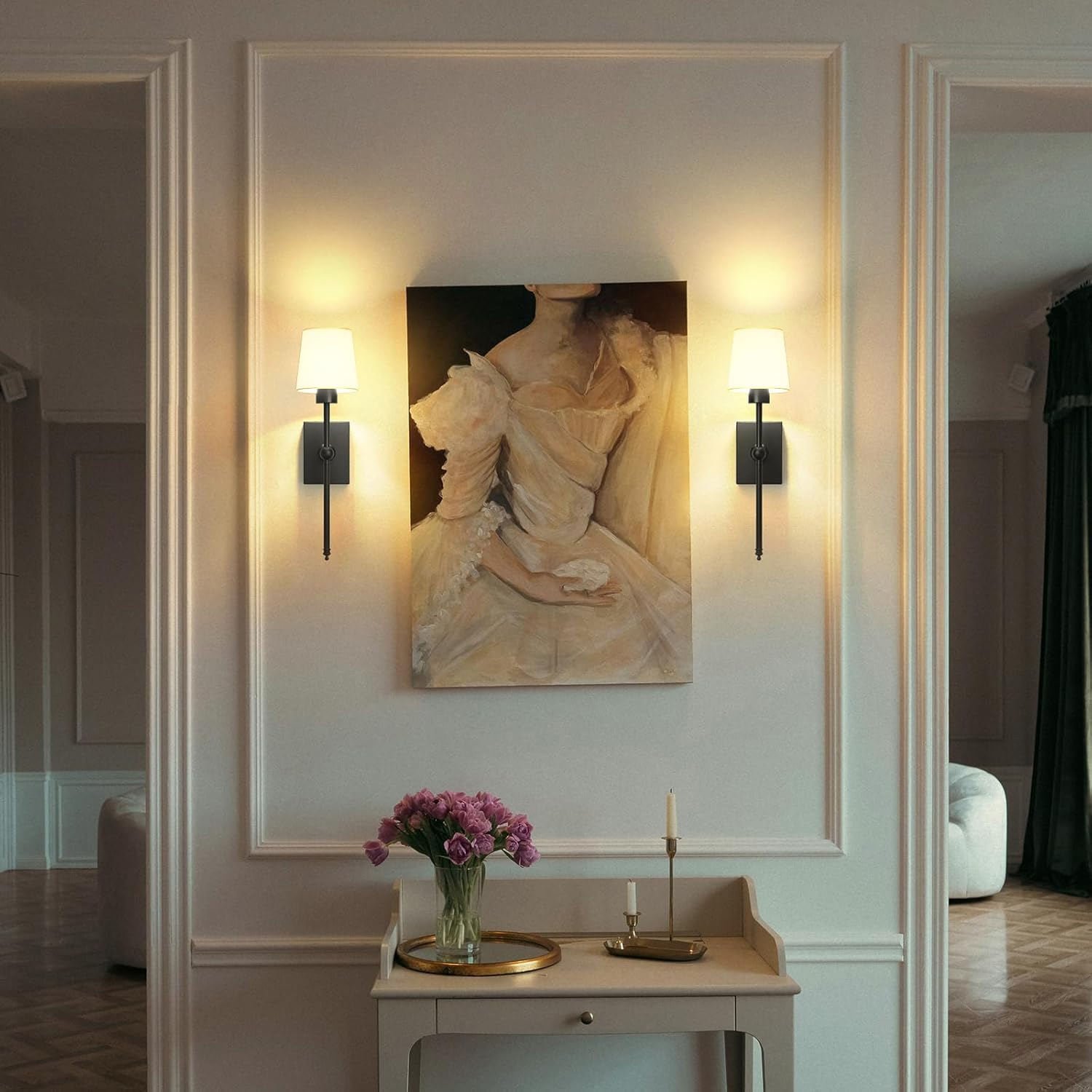 American Style Creative E27 Wall Lamp with LED Iron Body and Cloth Cover for Hotel Bedroom Bedside Indoor Corridor Hallway