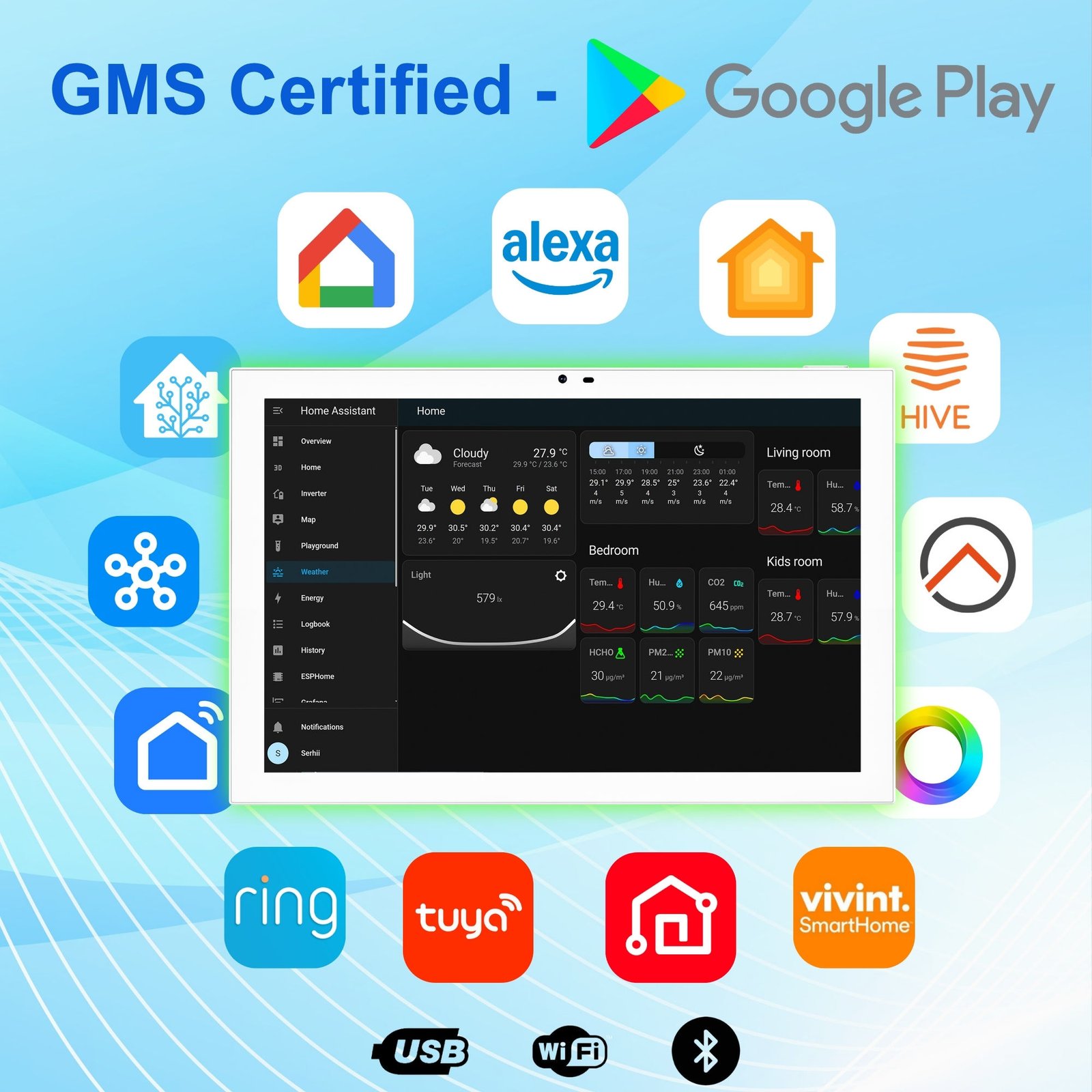 10.1 Inch Android 14 RK3576S Smart Home Security Alarm System Control Panel POE Wall Mount Tablet With RS485 I/O Port Device