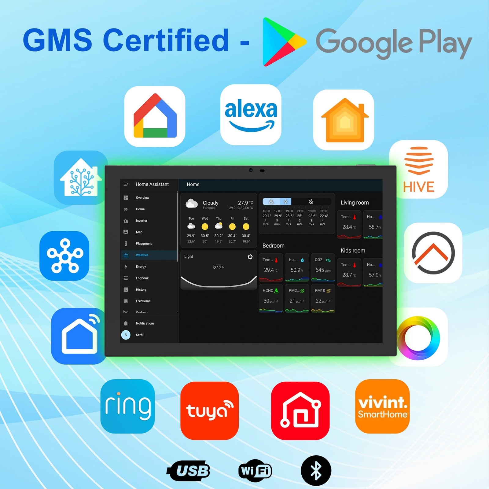 10.1 Inch Android 14 RK3576S Home Assistant Dashboard POE Wall Mount Smart Home Panel Zigbee Matter Thread Touch Tablet Device