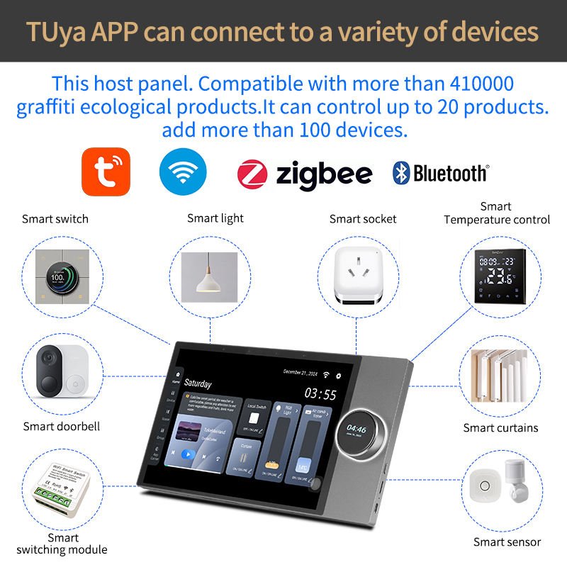 Smart Home Background Music System Two Zones Tuya zigbee Google Play 10 Inch Intelligent Central Control Panel Wall Amplifier