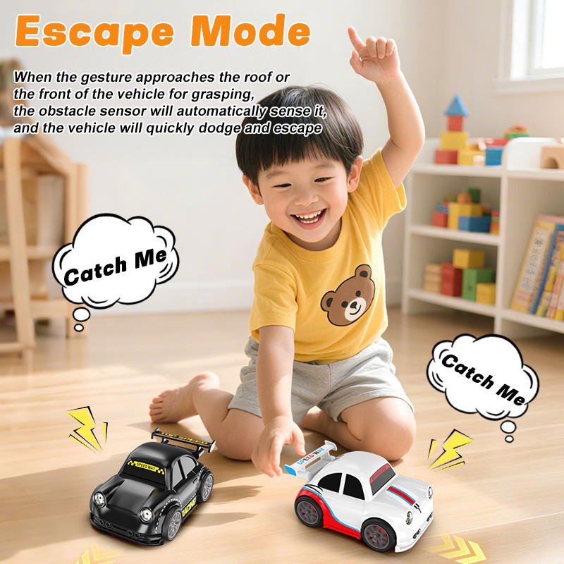 Intelligent Follow Escape Mode 2.4G Rechargeable 4x4 Mini Cute Table Remote Control Vehicle Small RC Car Toy with Light Music