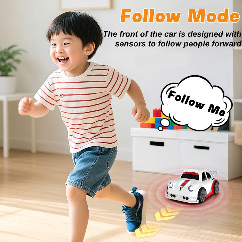 Intelligent Follow Escape Mode 2.4G Rechargeable 4x4 Mini Cute Table Remote Control Vehicle Small RC Car Toy with Light Music