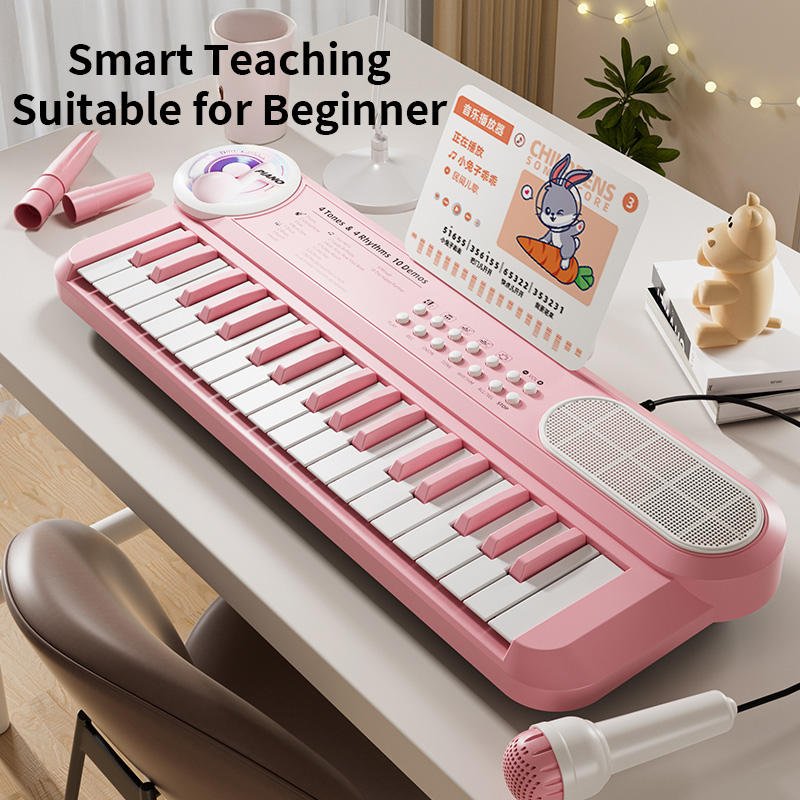Kids Piano Keyboard Toy Learning 37 Key Multifunctional Musical Instruments Electric Piano Gifts for Beginners with Microphone