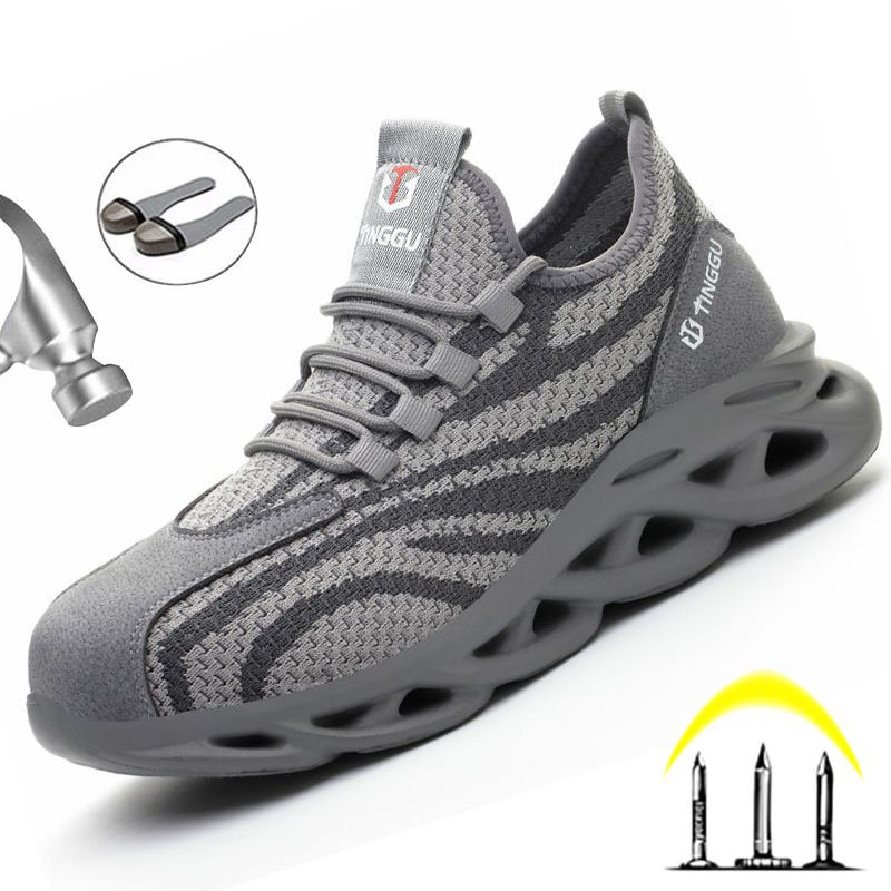 DiansenTG-16Lightweight Safety Shoes Outdoor Breathable Steel Toe Work Shoes Non-Slip Puncture-Proof Men's Sneakers