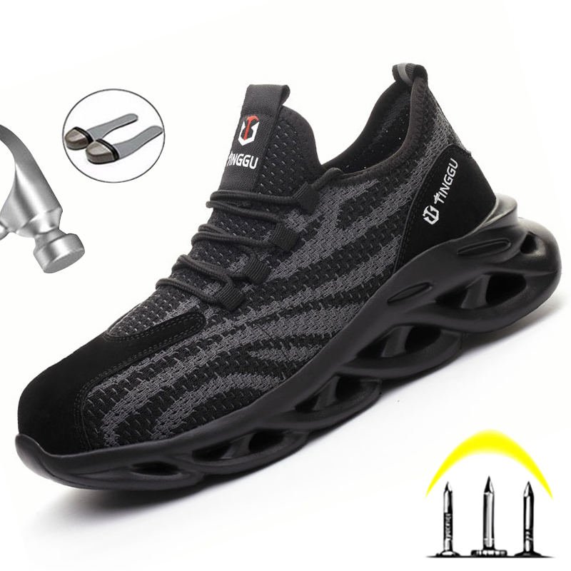 DiansenTG-16Lightweight Safety Shoes Outdoor Breathable Steel Toe Work Shoes Non-Slip Puncture-Proof Men's Sneakers