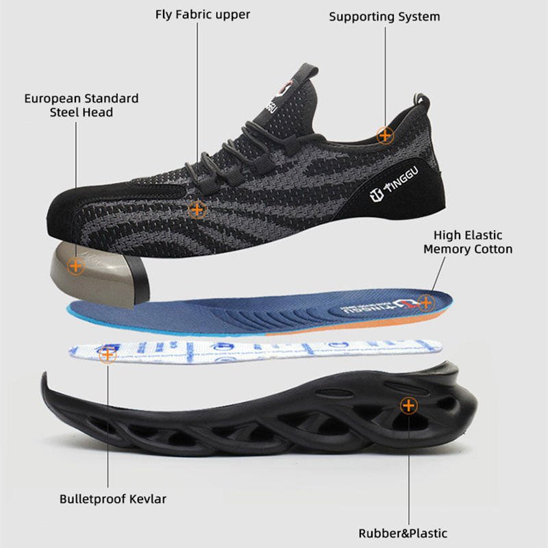 DiansenTG-16Lightweight Safety Shoes Outdoor Breathable Steel Toe Work Shoes Non-Slip Puncture-Proof Men's Sneakers
