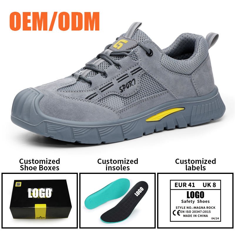 GUYISA Safety Shoes Soft Faux Suede Steel Toe Summer Breathable Wear Resistant Lightweight Safety Work Shoes for Men