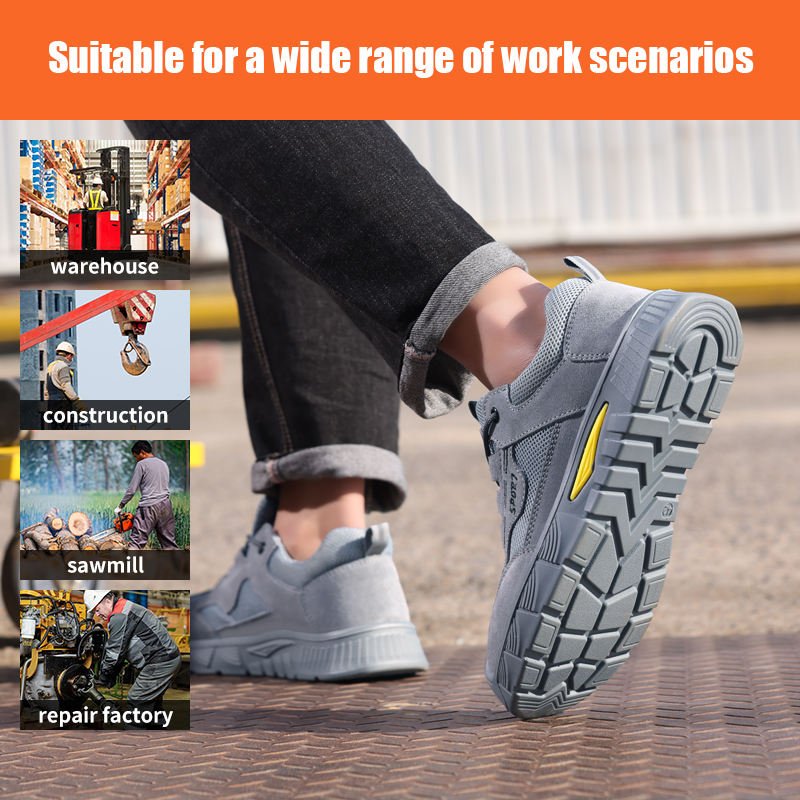 GUYISA Safety Shoes Soft Faux Suede Steel Toe Summer Breathable Wear Resistant Lightweight Safety Work Shoes for Men