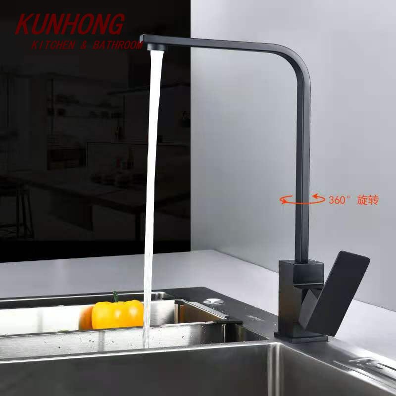 Matte Black Hot and Cold Water Mixer Square Kitchen Faucet Single Handle Stainless Steel Sink Faucet Taps