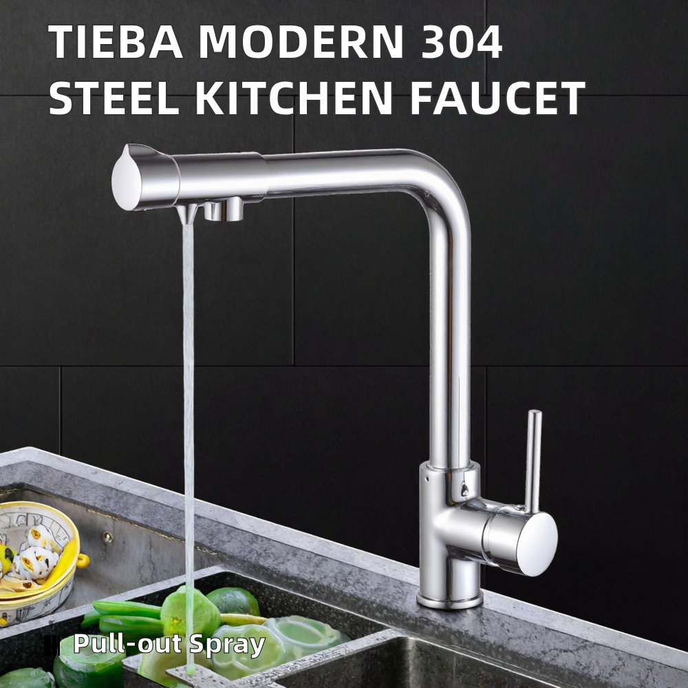 Contemporary Single Handle Brushed Stainless Steel Deck-Mounted Kitchen Faucet Single-Hole High Ceramic Valve Core Pull-Out