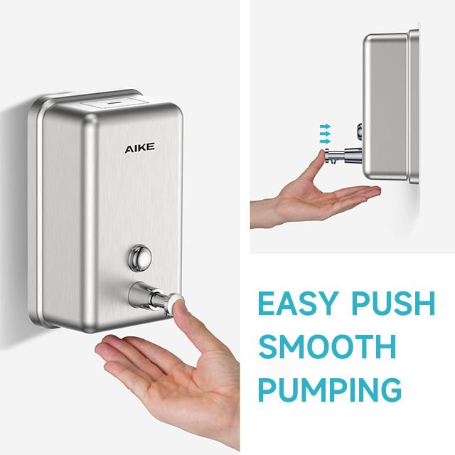 304 Stainless Steel Manual Soap Dispenser AK1003 Commercial Wall-Mounted Refillable Corrosion Resistant for Hotel Household Use