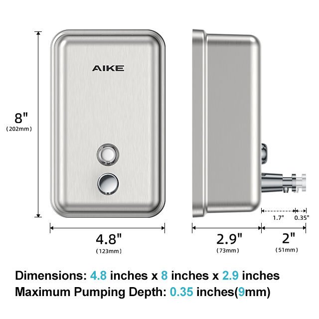 304 Stainless Steel Manual Soap Dispenser AK1003 Commercial Wall-Mounted Refillable Corrosion Resistant for Hotel Household Use