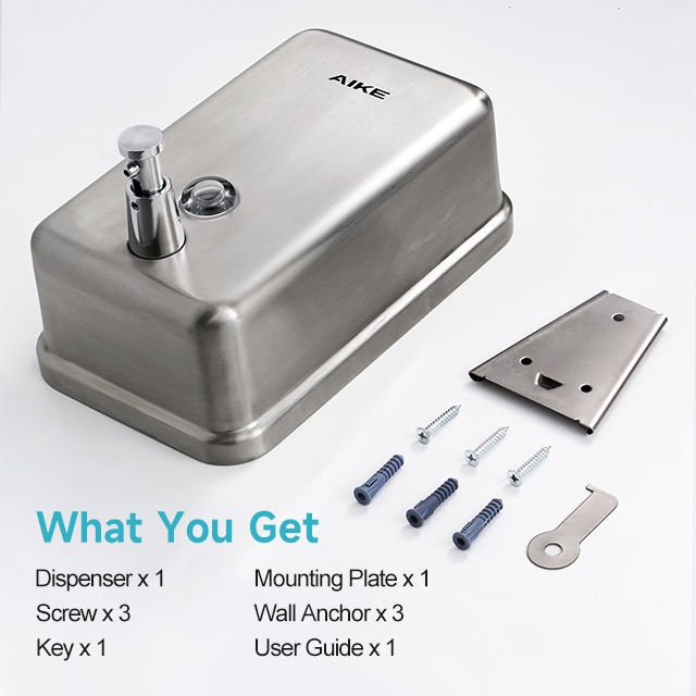 304 Stainless Steel Manual Soap Dispenser AK1003 Commercial Wall-Mounted Refillable Corrosion Resistant for Hotel Household Use