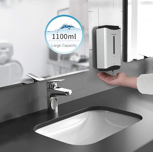Commercial Automatic Soap Dispenser 1100ml Polished Stainless Steel Touchless Refillable for Hotel High-Traffic Washrooms