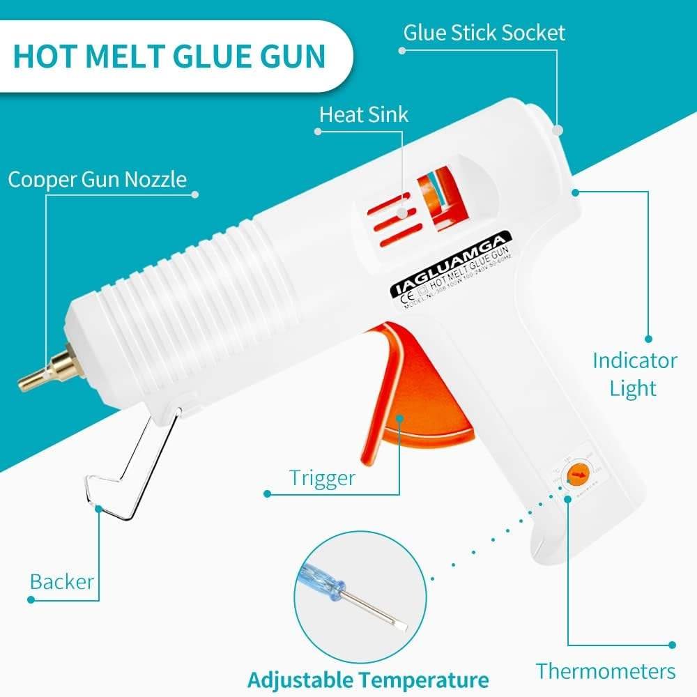 Customizable Hot Glue Gun with Glue Nozzle 100 Watt Temperature Adjustable Craft Repair Tool for DIY, Art and Craft Projects