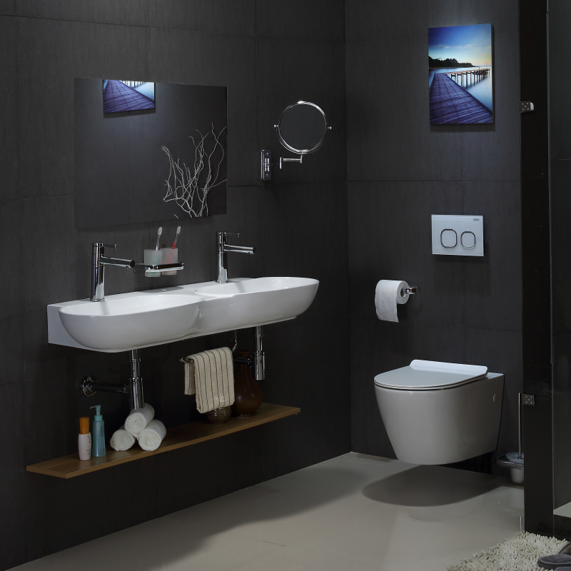 Chaozhou White Ceramic Washbasin with Double Basin and Double Hole Design: Exquisite, Easy to Clean, and Affordable BF0392