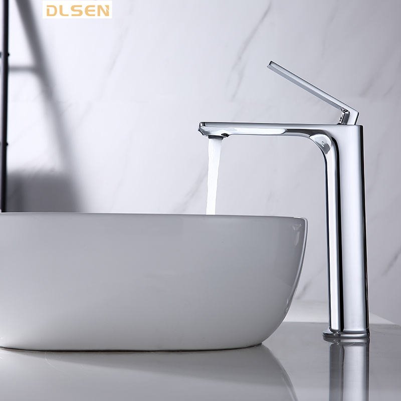 2024 Hot! New Modern Solid Brass High Rise Basin Taps Tall Bathroom Mixer Faucets for Apartment Project