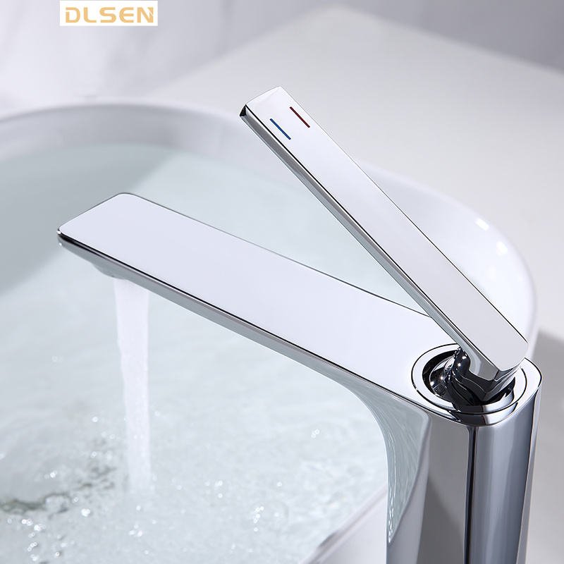2024 Hot! New Modern Solid Brass High Rise Basin Taps Tall Bathroom Mixer Faucets for Apartment Project